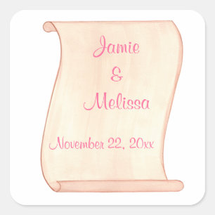 Rosa und braun Scroll Wedding Speichern Sie die Da Quadratischer Aufkleber