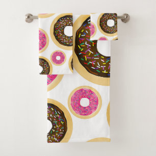 Rosa und braun Sprinkle Donuts Moderner Spaß Niedl Badhandtuch Set