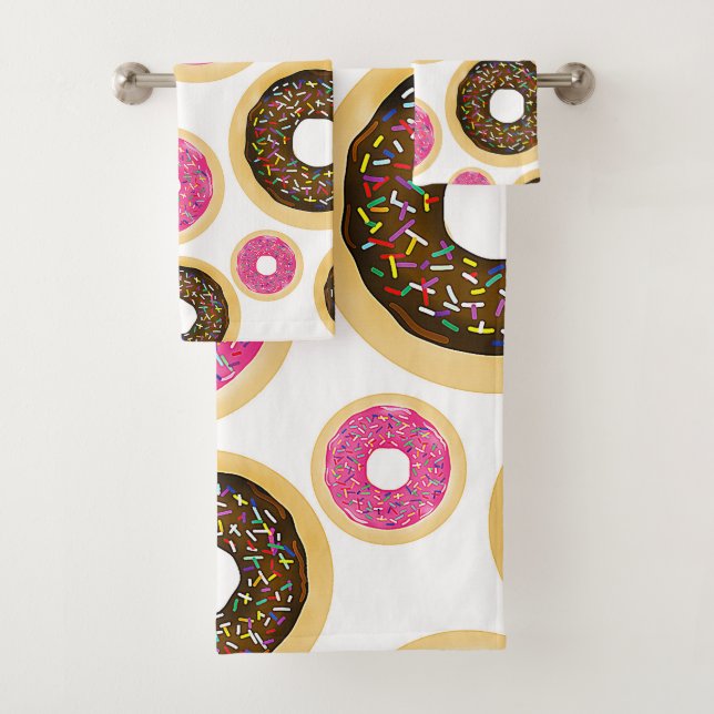 Rosa und braun Sprinkle Donuts Moderner Spaß Niedl Badhandtuch Set (Insitu)