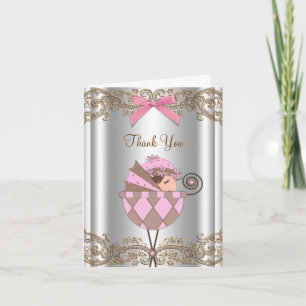 Rosa und braune Babyparty-Dankeschön Dankeskarte