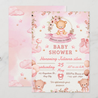 Rosa und braune Babyparty-Einladung Einladung