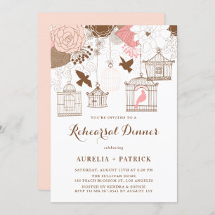 Rosa und braune Birdcages Probe Dinner Einladung
