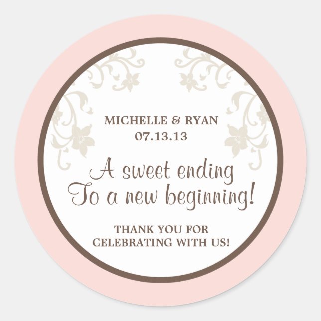 Rosa und braune Blume Liebe ist süß Runder Aufkleber (Vorderseite)