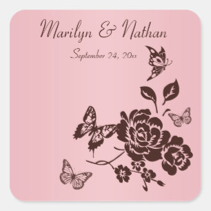 Rosa und braune Blume Schmetterlinge Sticker