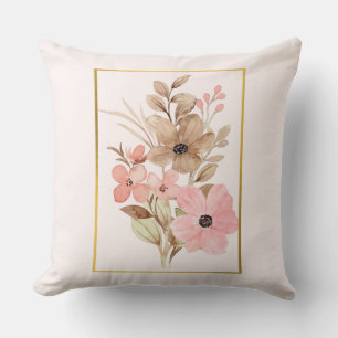 Rosa und braune Blumen-Wurfkissen mit goldenem Rah Kissen