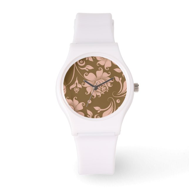 rosa und braune Blumenmuster Armbanduhr (Vorderseite)