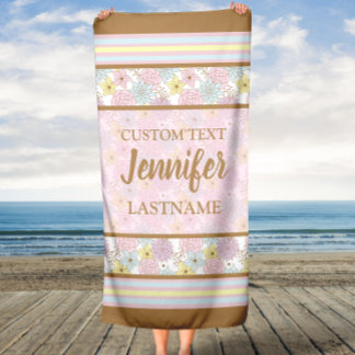 Rosa und braune Blumenmuster mit Individuelle Name Strandtuch