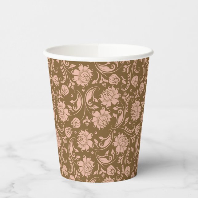 rosa und braune Blumenmuster Pappbecher (Links)