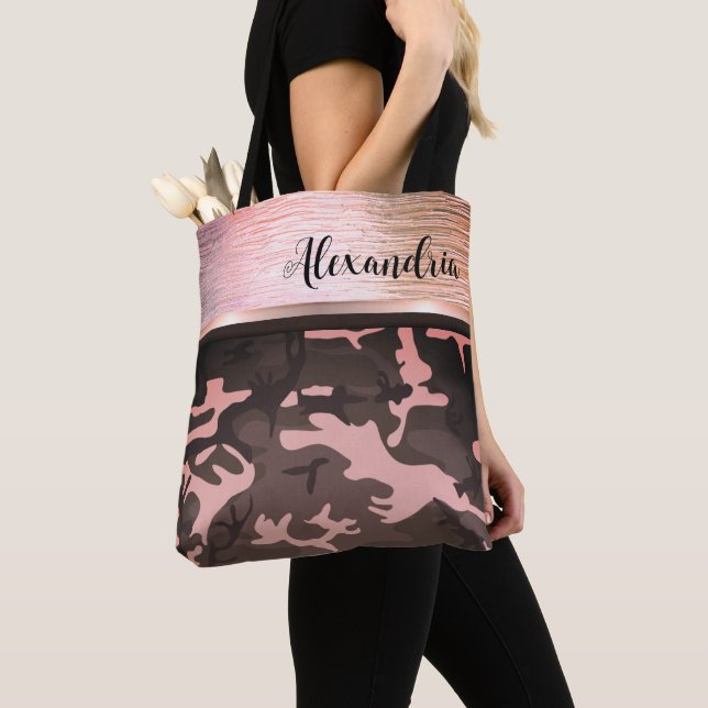 Rosa und braune Camouflage Glimmery Chic Tote Bag (Von Nahem)