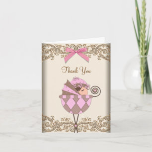 Rosa und braune Dankeskarten für Baby Shower Dankeskarte
