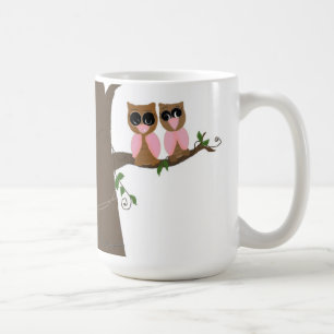 Rosa und braune Eulen Tasse
