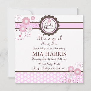 Rosa und braune florale Babyparty-Einladung Einladung