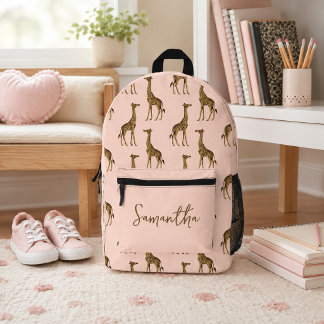 Rosa und braune Giraffe Safari Bedruckter Rucksack