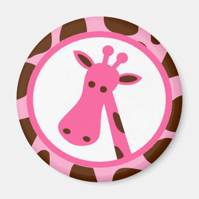 Rosa und braune Giraffenfelder und Giraffenleiter Magnet (Vorne)