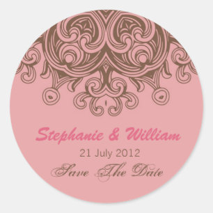 Rosa und braune Hochzeitsticker Runder Aufkleber