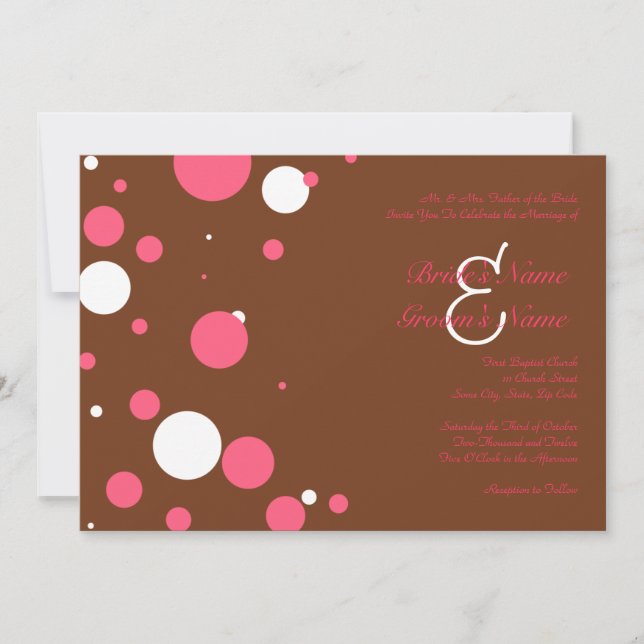 Rosa und braune Polka Dot Hochzeit Einladung (Vorderseite)
