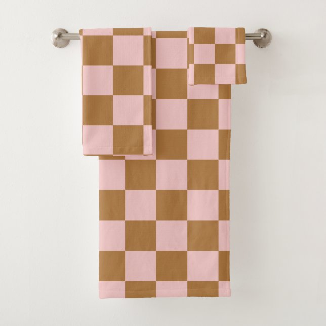 Rosa und braune Schachbretter Badhandtuch Set (Insitu)