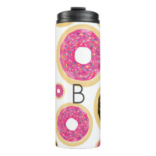 Rosa und braune Sprinkle-Donuts Moderne Fun Cute Thermosbecher