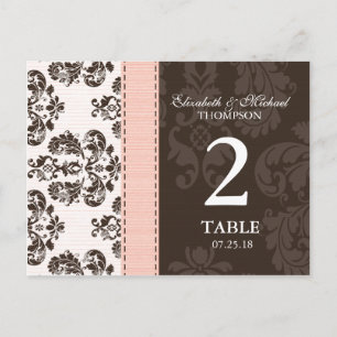 Rosa und braune Vintage-Damaskus-Hochzeitstisch-Nu Postkarte