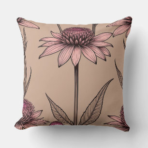 Rosa und braune Wildblumen Kissen