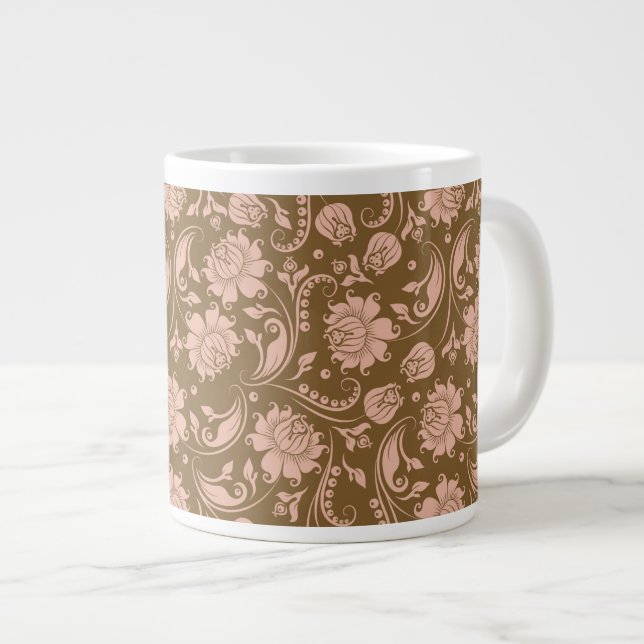 rosa und braunes Blumenmuster Jumbo-Tasse (Vorderseite Rechts)