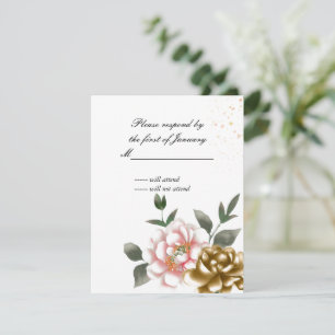 Rosa und Bronze Wasserfarben-Pfingstrosen-Antwortk RSVP Karte