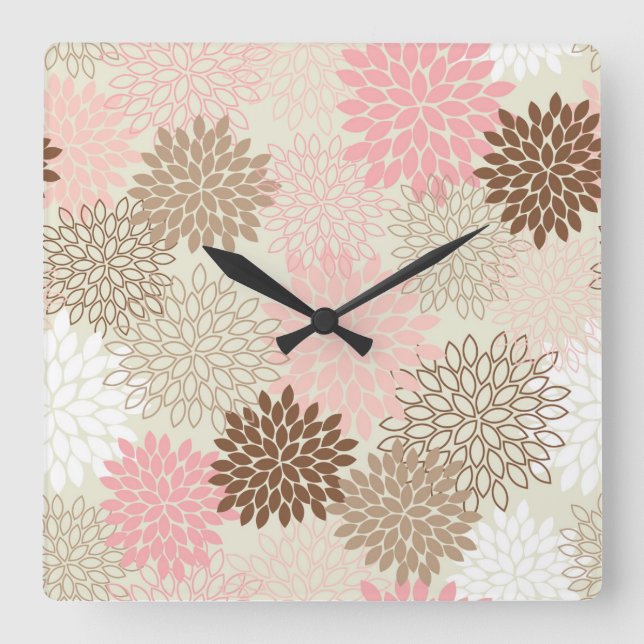 Rosa-und Brown-Mama-Muster Quadratische Wanduhr (Vorderseite)