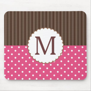 Rosa und Brown-Tupfen-Streifen-Monogramm Mousepad