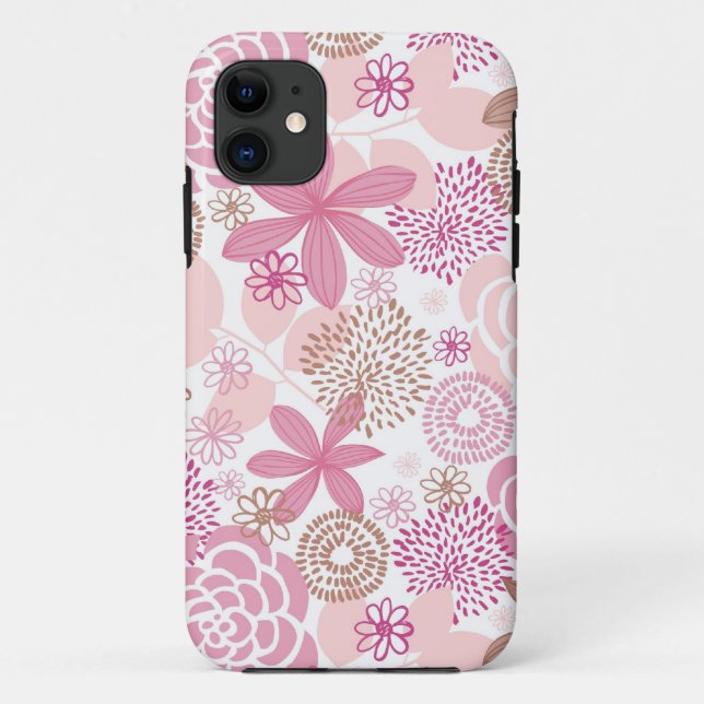 Rosa und Brownblumenmuster Case-Mate iPhone Hülle (Rückseite)
