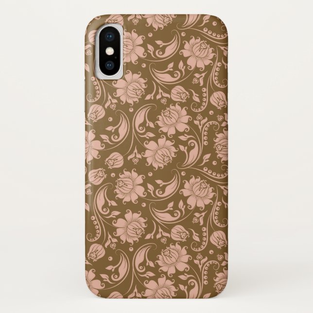 Rosa und Brownblumenmuster Case-Mate iPhone Hülle (Rückseite)