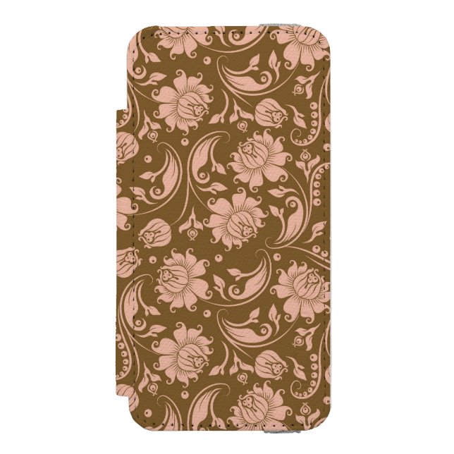 Rosa und Brownblumenmuster Incipio iPhone Geldbeutel-Hülle (Folio Vorderseite)