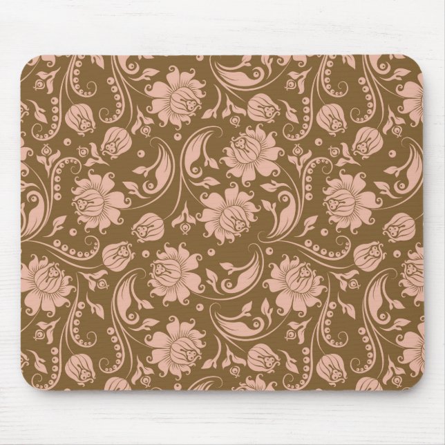 Rosa und Brownblumenmuster Mousepad (Vorne)
