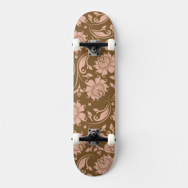 Rosa und Brownblumenmuster Skateboard (Vorderseite)
