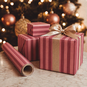 Rosa und Burgunder gestreifte moderne Weihnachten Geschenkpapier