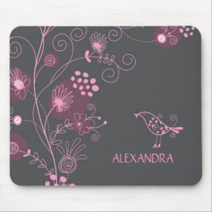 Rosa und burgunderrote Retro-Blumen auf braunem Hi Mousepad