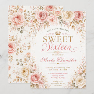 Rosa und Champagner Sweet Sixteen Einladung