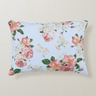 Rosa und Creme auf Vintag blauer Blüte Dekokissen