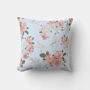 Rosa und Creme auf Vintag blauer Blüte    Kissen