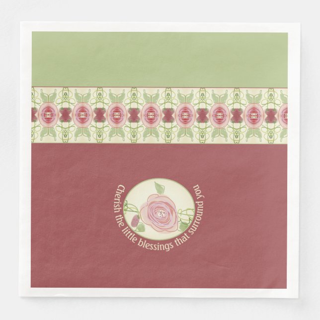 Rosa und Creme grün Serviette (Vorderseite)