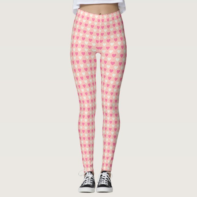 Rosa und Creme Herz Leggings (Vorderseite)