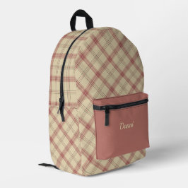 Rosa und Creme Kariert Bedruckter Rucksack