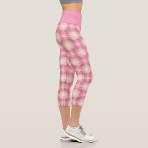 Rosa und Creme Kariert Capri Leggings