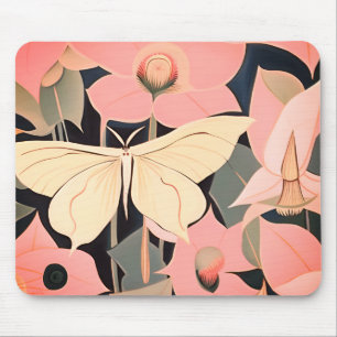 Rosa und Creme - Luna Moth und Mondblumen Mousepad