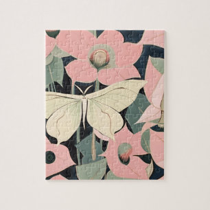 Rosa und Creme - Luna-Motte und Mondblumen Puzzle