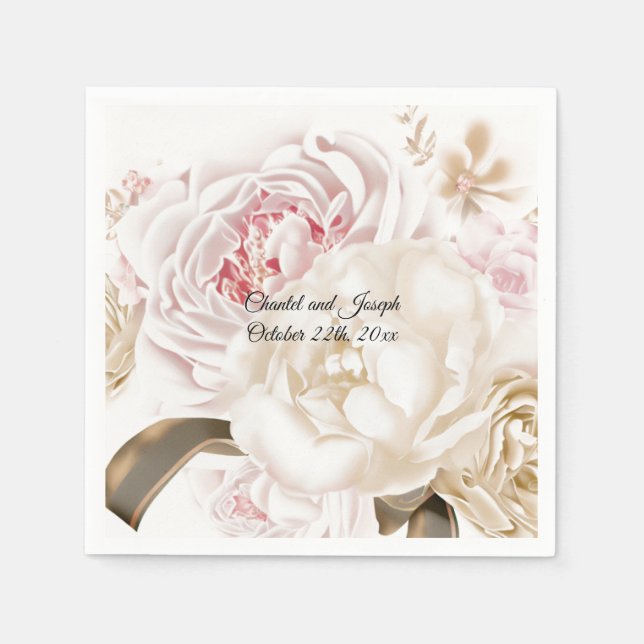 Rosa und Creme Rose Peony Wedpaper Napkins Serviette (Vorderseite)