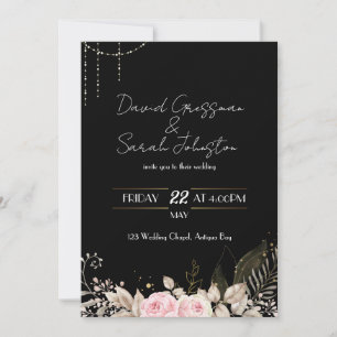 Rosa und Creme Schwarze Hochzeit einladen Einladung