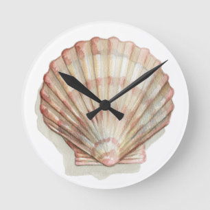 Rosa und Creme Seashell Runde Wanduhr