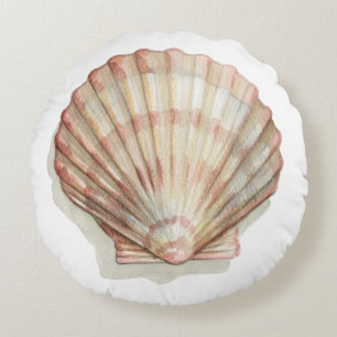 Rosa und Creme Seashell Rundes Kissen