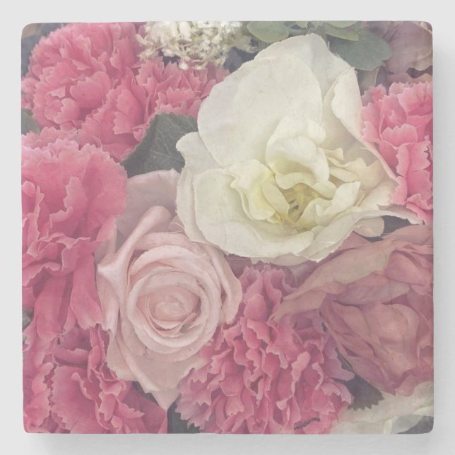 Rosa und cremefarbene Blume Steinuntersetzer (Vorderseite)