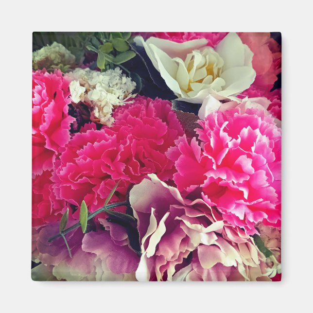 Rosa und cremefarbene Blume Stone Untersetzer HM Magnet (Vorne)